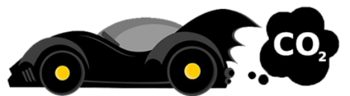 Image de la Batmobile avec un nuage de Co2 derrière